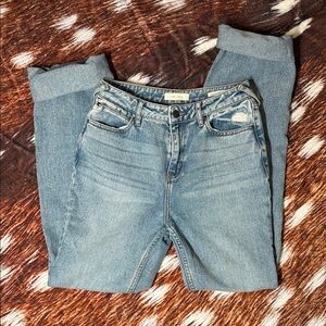 Women's Straight Leg Mom Jeans - Light Blue Cuffed Ultra High Rise Ankle